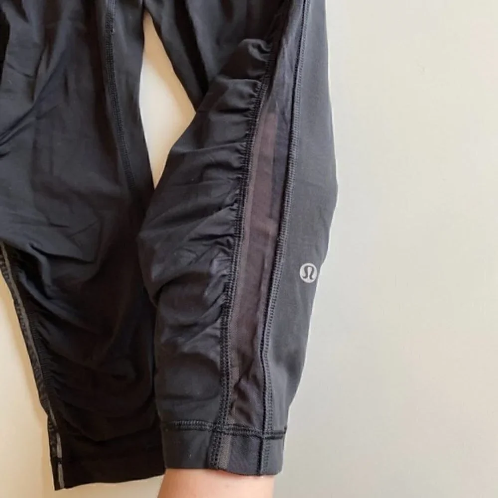 Lululemon Black Crops with Mesh Side Panel Size 6